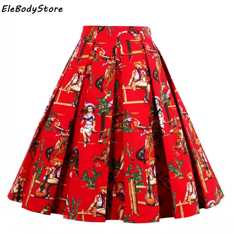 2018 Vintage Skirt Women Casual Saia Skirts Womens Summer 50s 60s Red