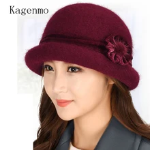 Kagenmo Для женщин теплые зимние ведро шляпа моды Вязание кролик Мех животных Кепки открытый Утепленная одежда кролик леди Рыбалка Шапки