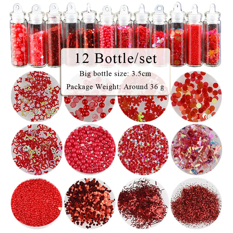 12 bottle-Red Bittb Красочные Блестки для ногтей блестки массивные переливающиеся хлопья DIY дизайн стикер Блестящий Блеск Звезда Луна украшения для ногтей - Цвет: 12 bottle-Red