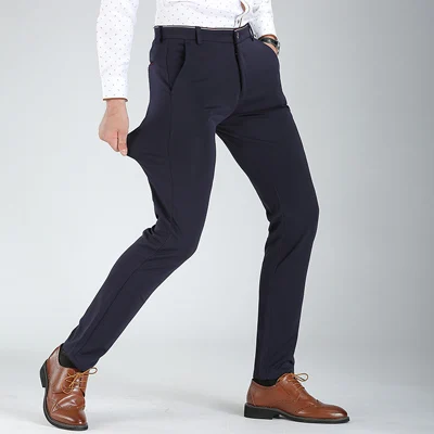 MIACAWOR новые мужские повседневные брюки весна лето эластичные прямые брюки деловые мужские брюки размера плюс 38 K113 - Цвет: dark blue