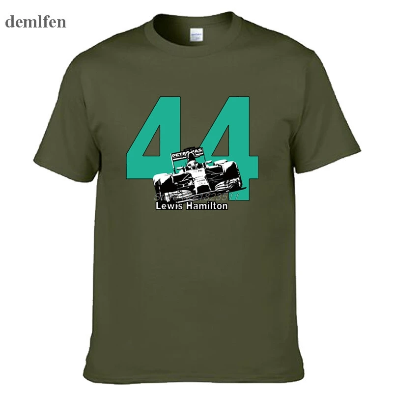 

Lewis Hamilton 44 F1 Race Car T-Shirt World Champion Formula 1 Brit Silverstone Men Cotton T Shirt Top Tees