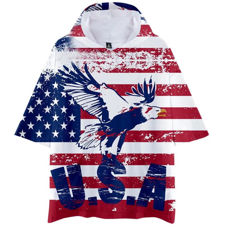 

2019 Men Summer Hooded Flag Printed Sports Shirts Pure Large Size Male Tops Colorful Festival Man's 2XS-4XL Top Shirt O-Neck Tee