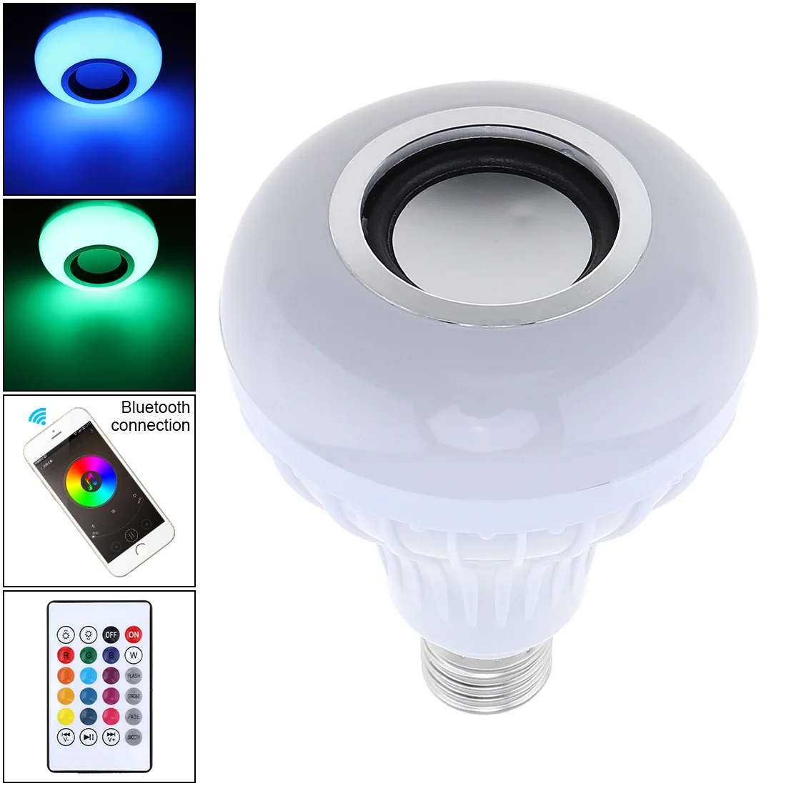 

12W E27 RGB Bluetooth Speaker LED Magic Light Bulb Support Music Playing Dimmable Wireless LED Lamp with 24 Keys Remote Control