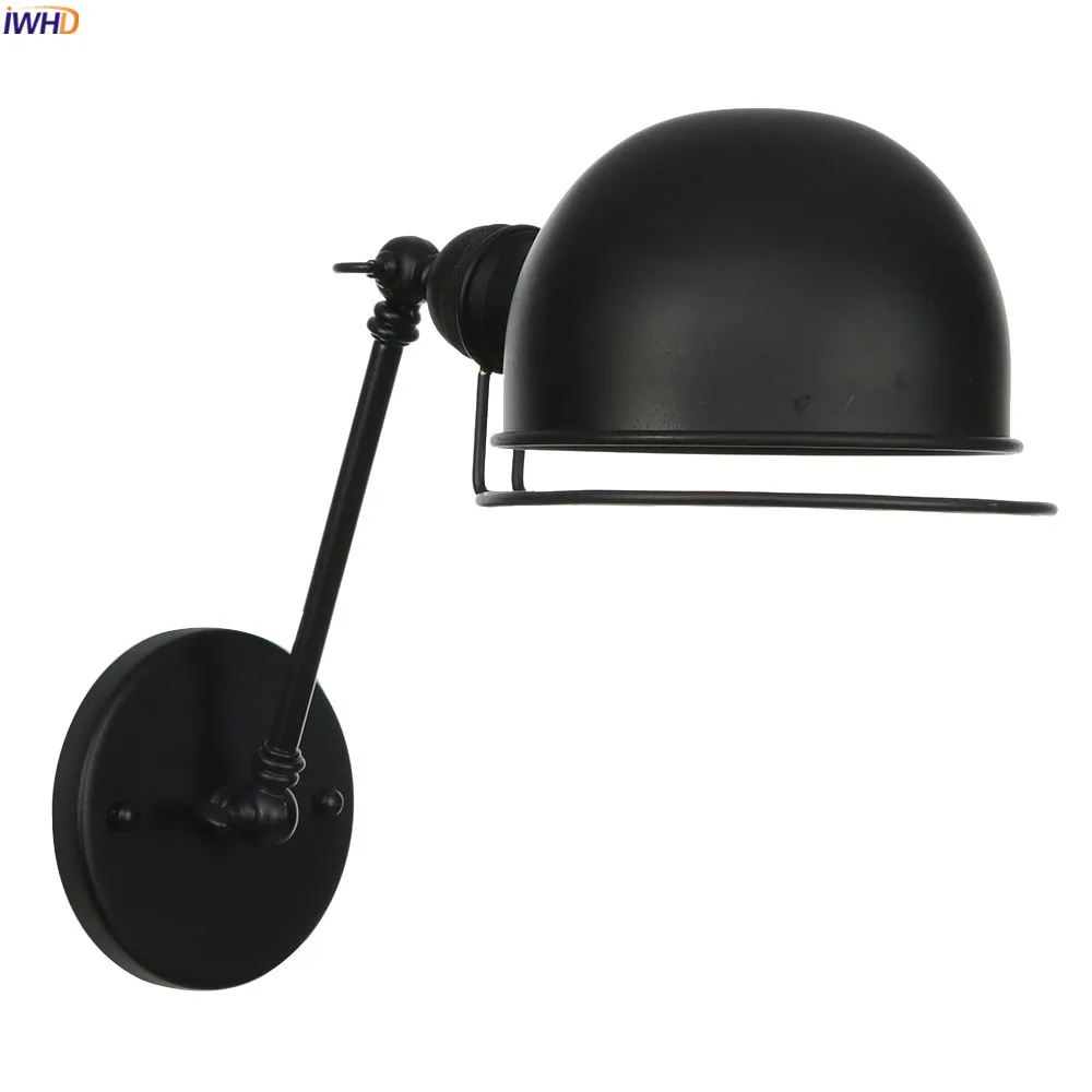 

IWHD Adjustable Swing Long Arm Vintage Wall Lamp Bedroom Beside LED Retro Black Wall Lights Fixtures Aplique Luz Pared Wandlamp