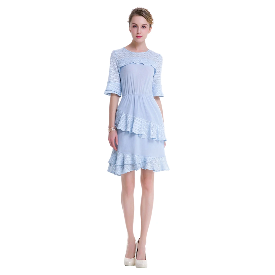 TFGS New Design Lace Pleated Short Dress Above Knee Mini Sweet Dresses For Women Formal Clothing