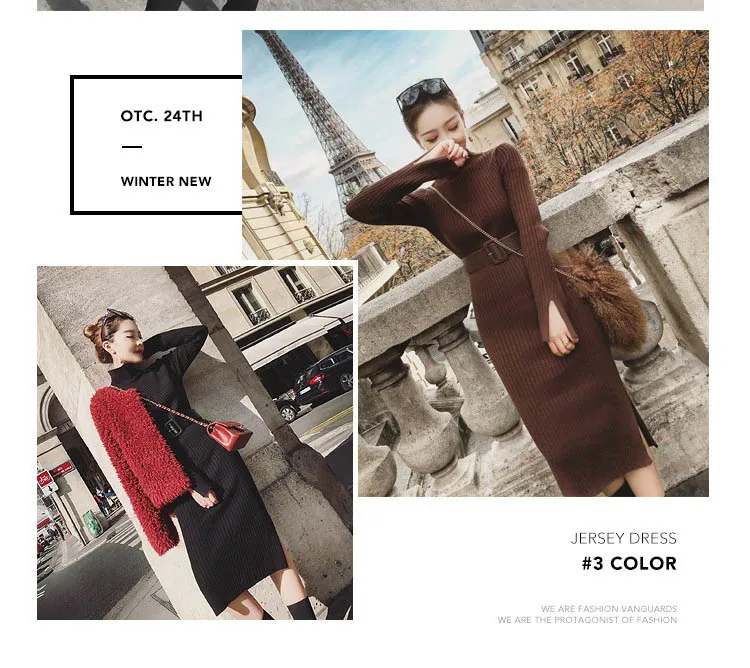 Women split side Sweater Dress 2018 Fall Winter Long Sexy Bodycon Dresses with belt Skinny Knitted Dress (3)