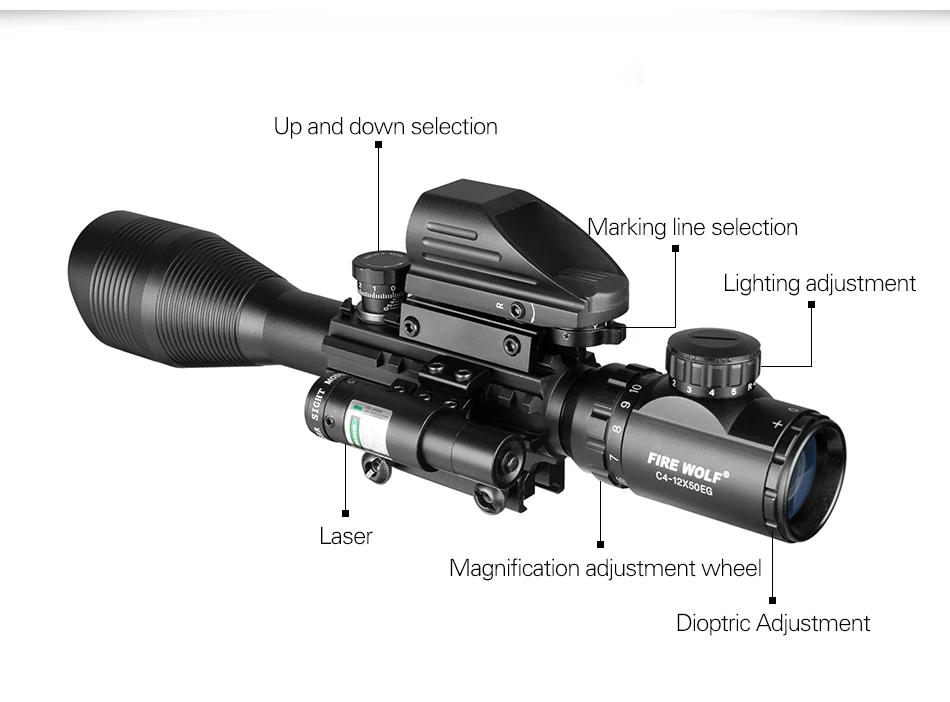 Охотничий Airsofts Riflescope 4-12X50 EG 3 в 1 Тактический Воздушный пистолет Красный Зеленый точечный лазерный прицел голографическая Оптика прицел