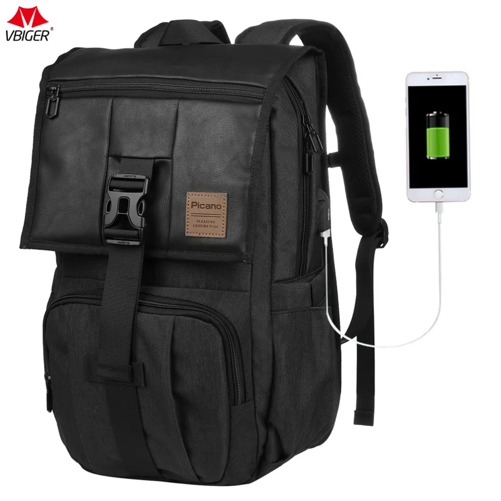

Vbiger Men Nylon Backpack Travel Daypack Casual Bags Multi-functional School Bag with Large Capacity and USB Charging Port