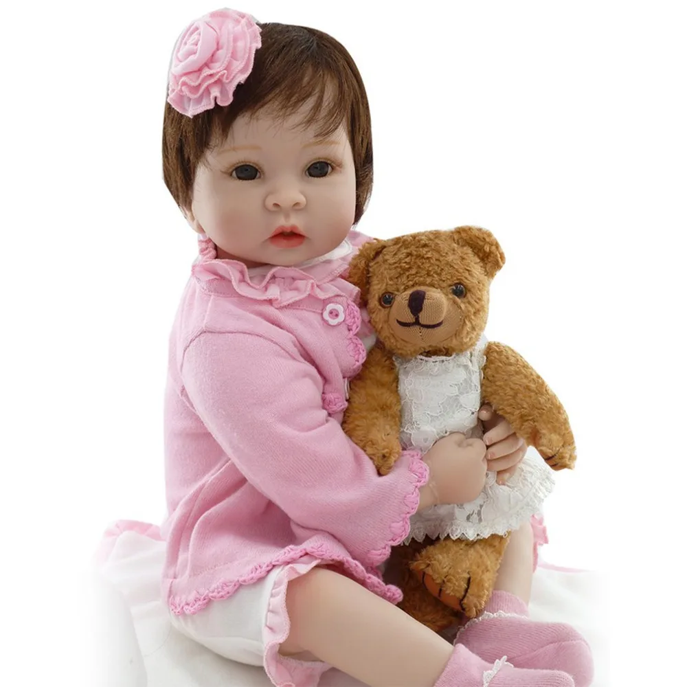 

OCDAY Silicone Reborn Baby Doll 55cm Cloth Body With Plush Teddy Bear Bebe Playmate Gift For Girls Baby Alive Toys Baby Gift