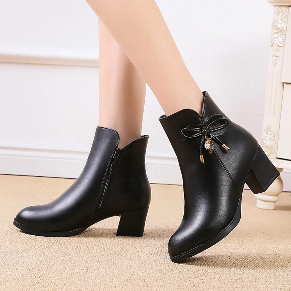 www.bagssaleusa.com : Buy YOUYEDIAN Women Boots Black Leather Ankle Boots For Women Bow High Heel ...