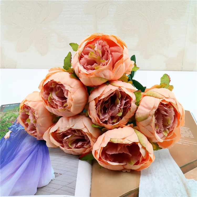 7 heads/bunch Artificial Peony Flowers for Wedding Bouquet Fake Flower for Home Garden Party Decoration DIY Bride Wreath Garland 