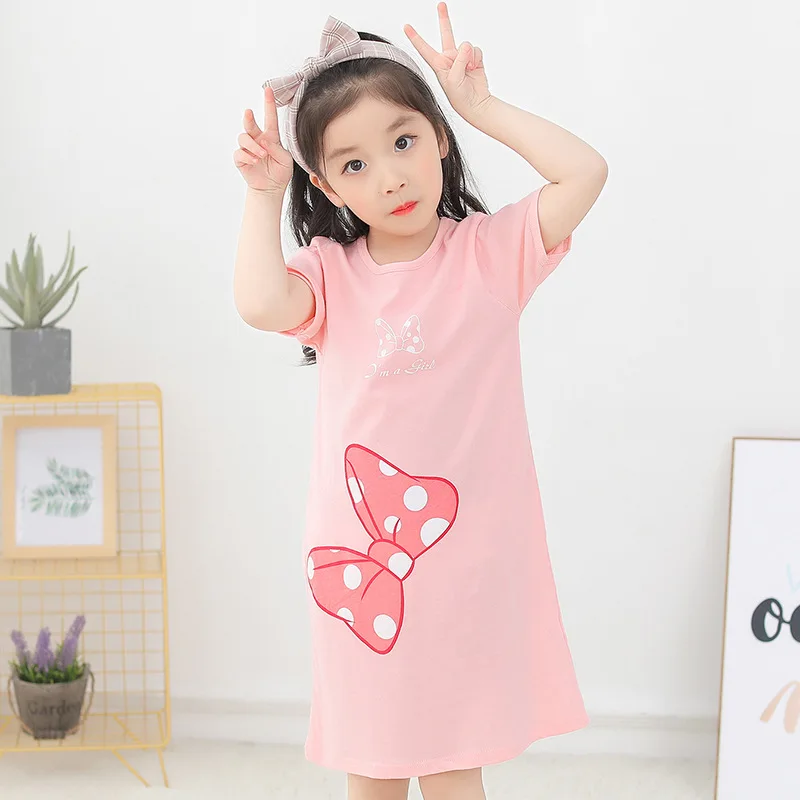Новые детские пижамы из хлопка для девочек летнее платье принцессы с короткими рукавами ночная рубашка с рисунком единорога - Цвет: nightdress-11