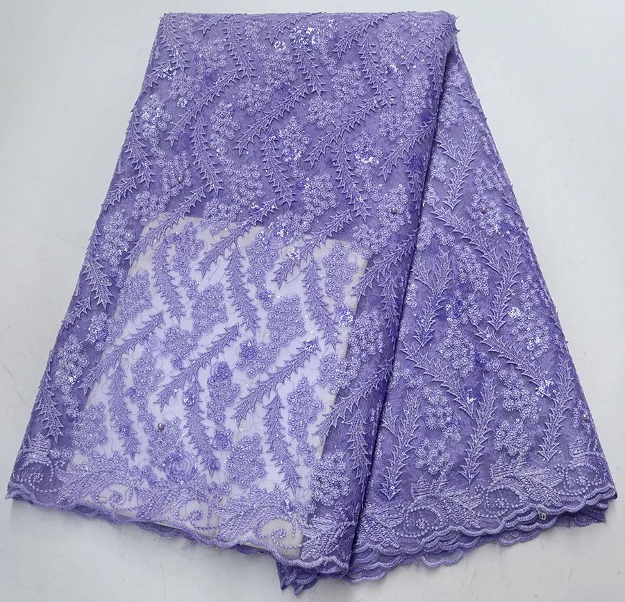 

Most popular High Quality With Sequins Purple African French Net Lace Fabric Embroidered french tulle lace fabrics