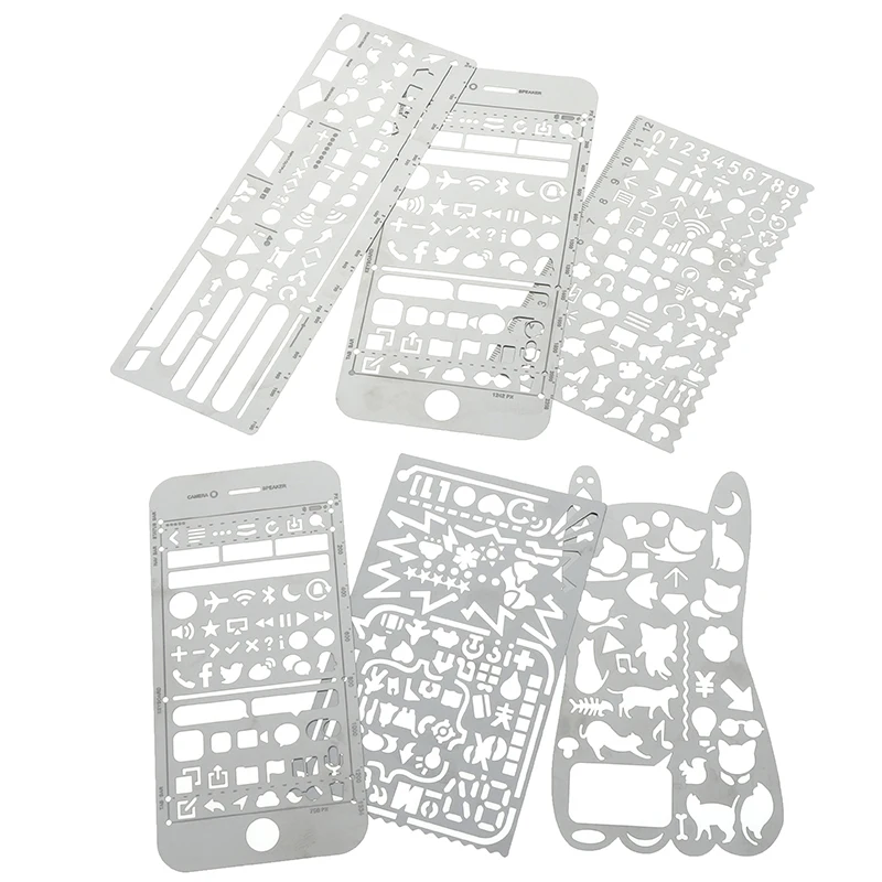 

multifunctional cat phone pattern metal template ruler drawing tool Sliver bookmark ruler hollow ruler