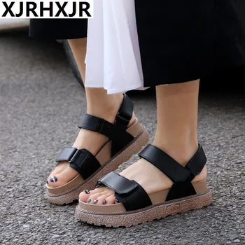

Big Size 34-43 Woman Sandals Shoes 2019 Summer Style Wedges Flat Sandals Women Fashion Slippers Rome Platform Genuine Leather