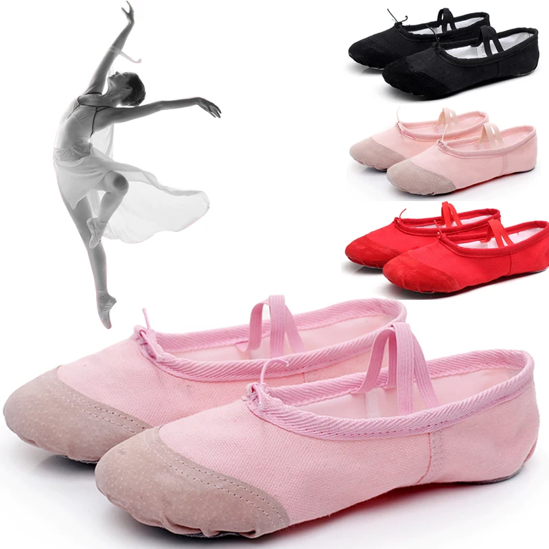 

2019 Professional Ballerina Ballet Dance Shoes Canvas flats Soft Split Cow Leather Latin Dance Training Shoes Girls Toe