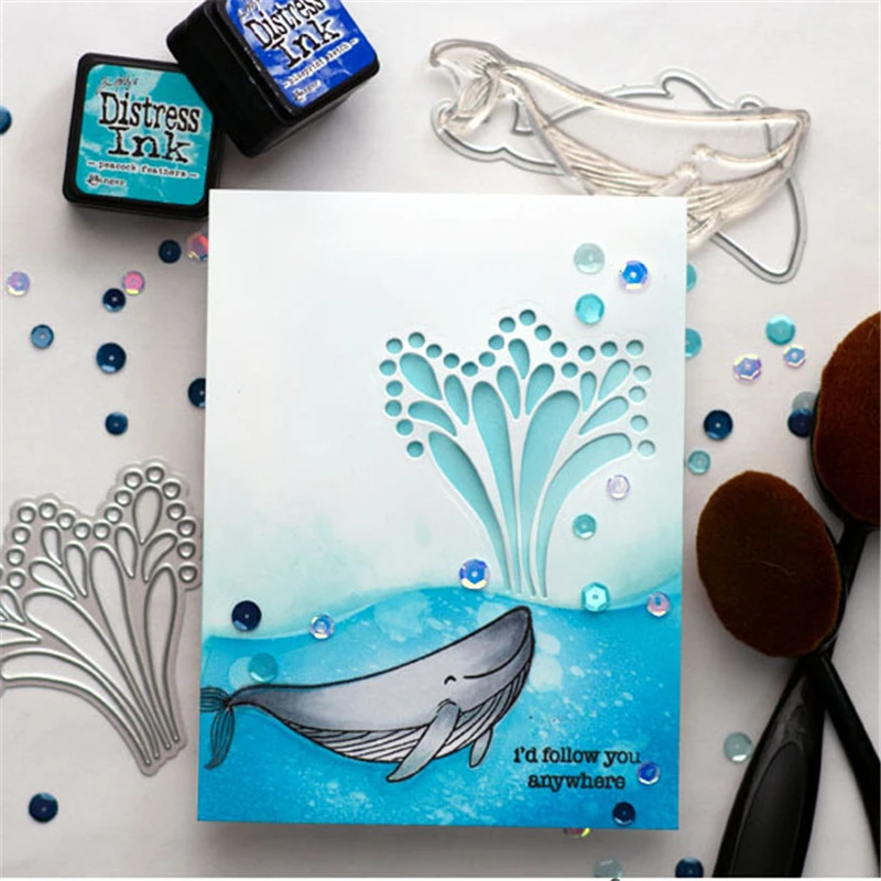 

DiyArts Splash Negative Dies Whale Fountain Metal Cutting Dies New 2019 for Craft Dies Scrapbooking Embossing Die Cut Stencil