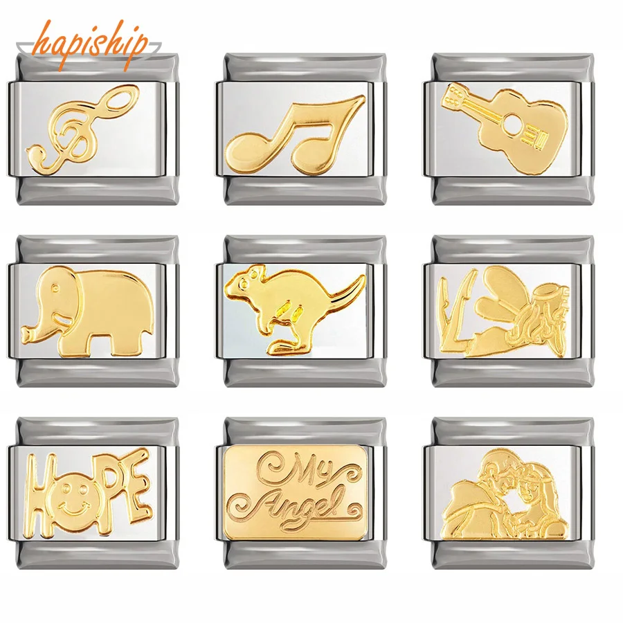 

Hapiship Original Daisy Elephant Kangaroo Angel Notes Hope Italian Charm Fit 9mm Bracelet Stainless Steel Jewelry Making DJ192