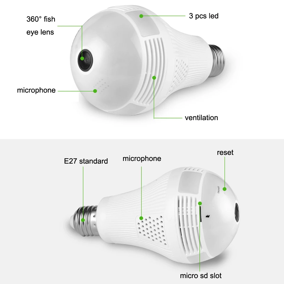 360 Panoramin умный дом Safty Wifi P 960 P VR светодио дный лампы безопасности видеокамеры обнаружения движения CCTV поддержка Планшетные ПК телефон