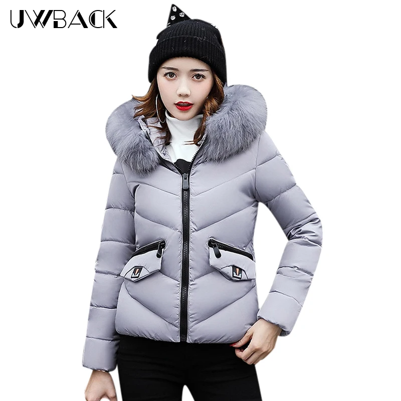 Uwback Women Winter Jacket with Faux fur Hood Female