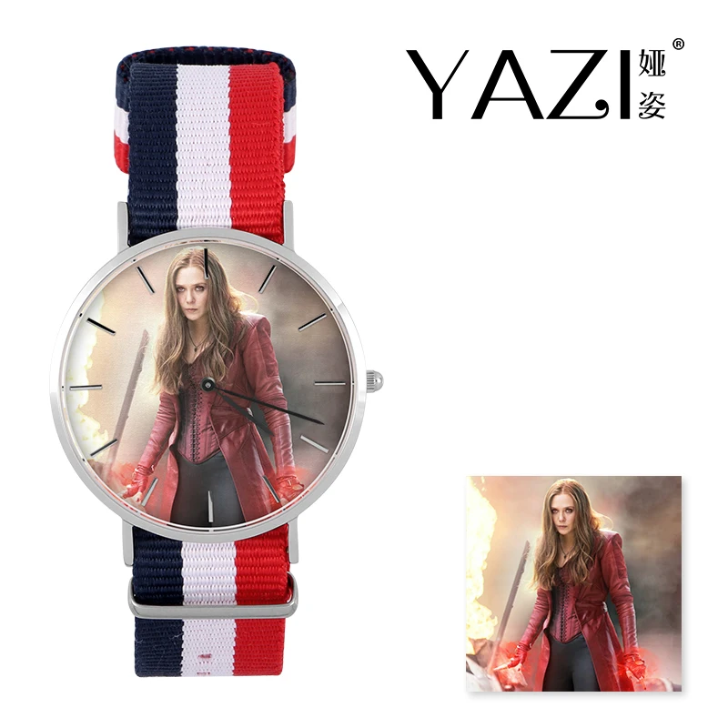 

YAZI Unique Wrist Watch Scarlet Witch Lucky Logo Quartz Watch Nylon Band Stainless Steel Case Waterproof Watch Memory Gift