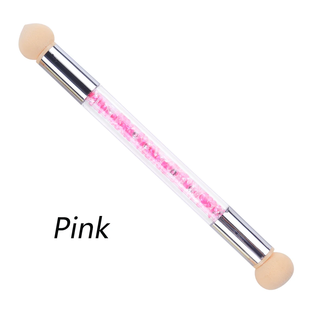 Pink 1 шт. моющийся спонж щетка для ногтей съемная ручка двойная головка Стразы градиентный Цветущий многоразовый инструмент для маникюра BE945 - Цвет: Pink