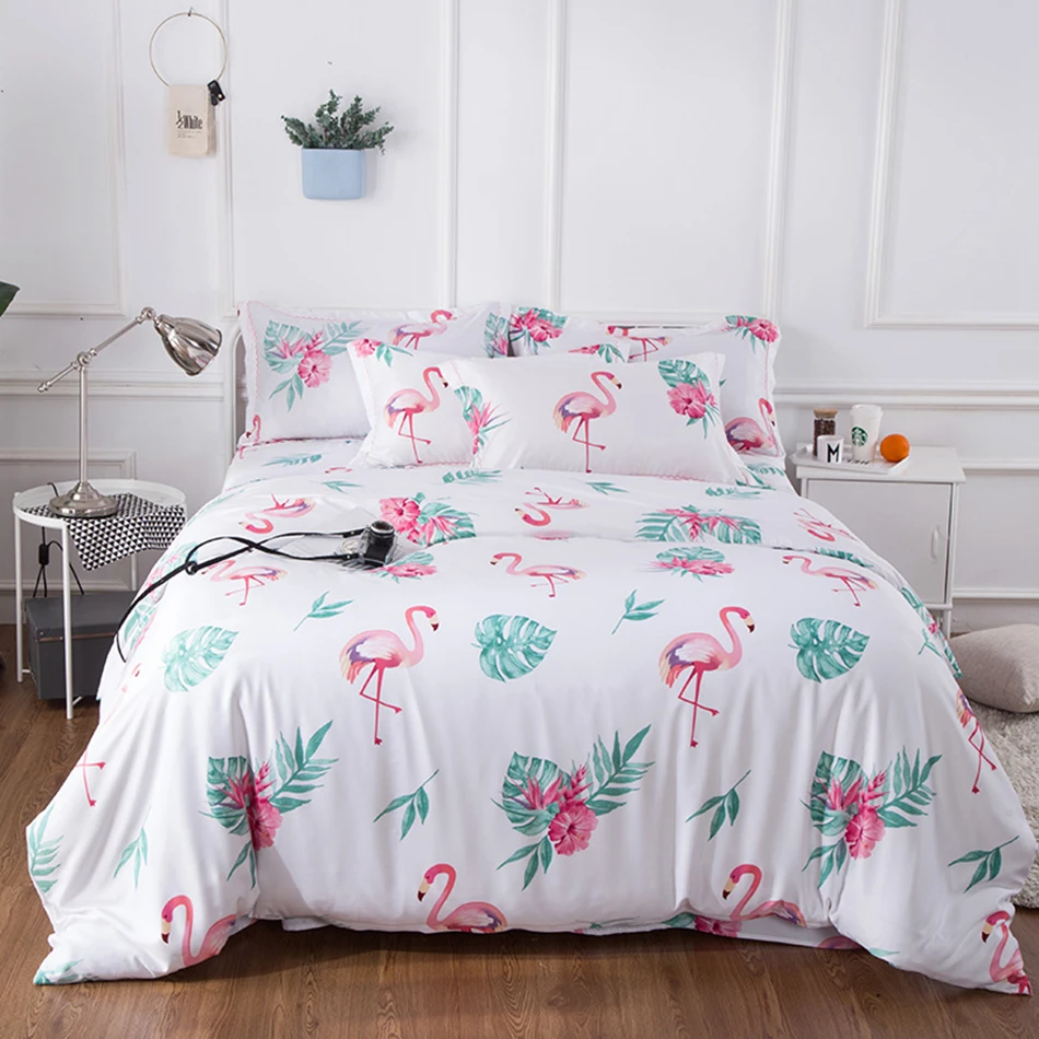 60s Tencel 1pc Pink Flamingo Duvet Cover Set with Pillow Cases Cool