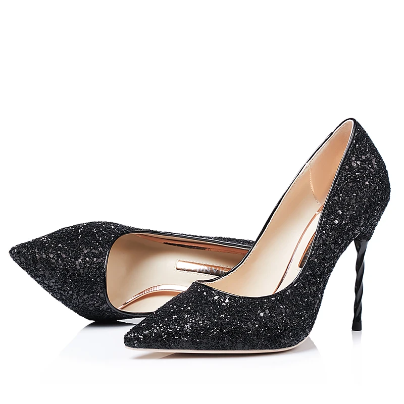 Talons Printemps Nouveau Sexy Profonde Hauts Picture Blingbling Mariage Femmes Chaussures Talon Mode Picture Pointu Mince À Paillettes De Métal The as En Style Bouche As Peu Bout rrHd6q