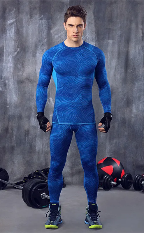 Мужской спортивный костюм с длинным рукавом, мужская спортивная одежда, спортивные комплекты для тренировок, бегунов, комплекты для фитнеса для мужчин, одежда для бега - Цвет: blue