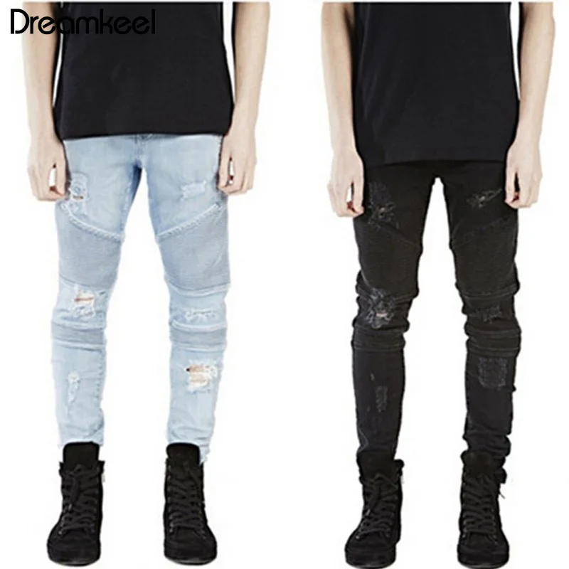 

Skinny Jean Distressed Slim Elastic Jeans Denim Biker Jeans Hip hop Pants Washed Ripped Jeans plus Size 2019 Mens Y