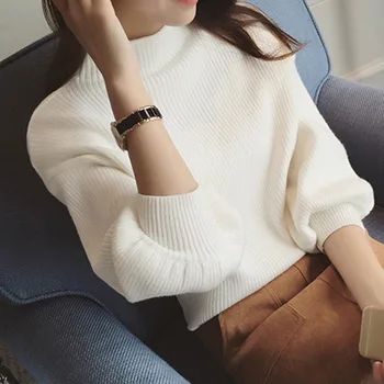 

New Winter Women Sweaters Fashion Turtleneck Batwing Sleeve Pullovers Loose Knitted Sweaters Female Jumper Tops