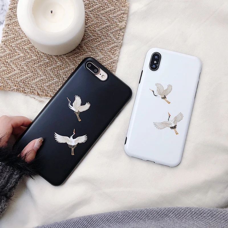 

TOO Silicone Cases For iPhone 7 Plus Soft 3D Relief Patterned Rear Back Cover For iPhone 7 8 X Case Original Crowned Crane