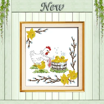 

The chicken to take a bath animals painting counted printed on canvas DMC 14CT 11CT Cross Stitch Needlework Sets Embroidery kits