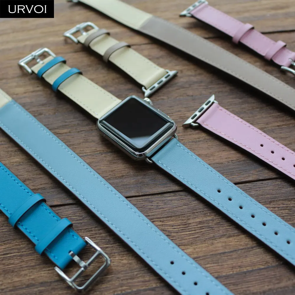 Двойной ремешок URVOI для Apple Watch 5 4 3 2 1 iwatch длинный ремень из натуральной кожи