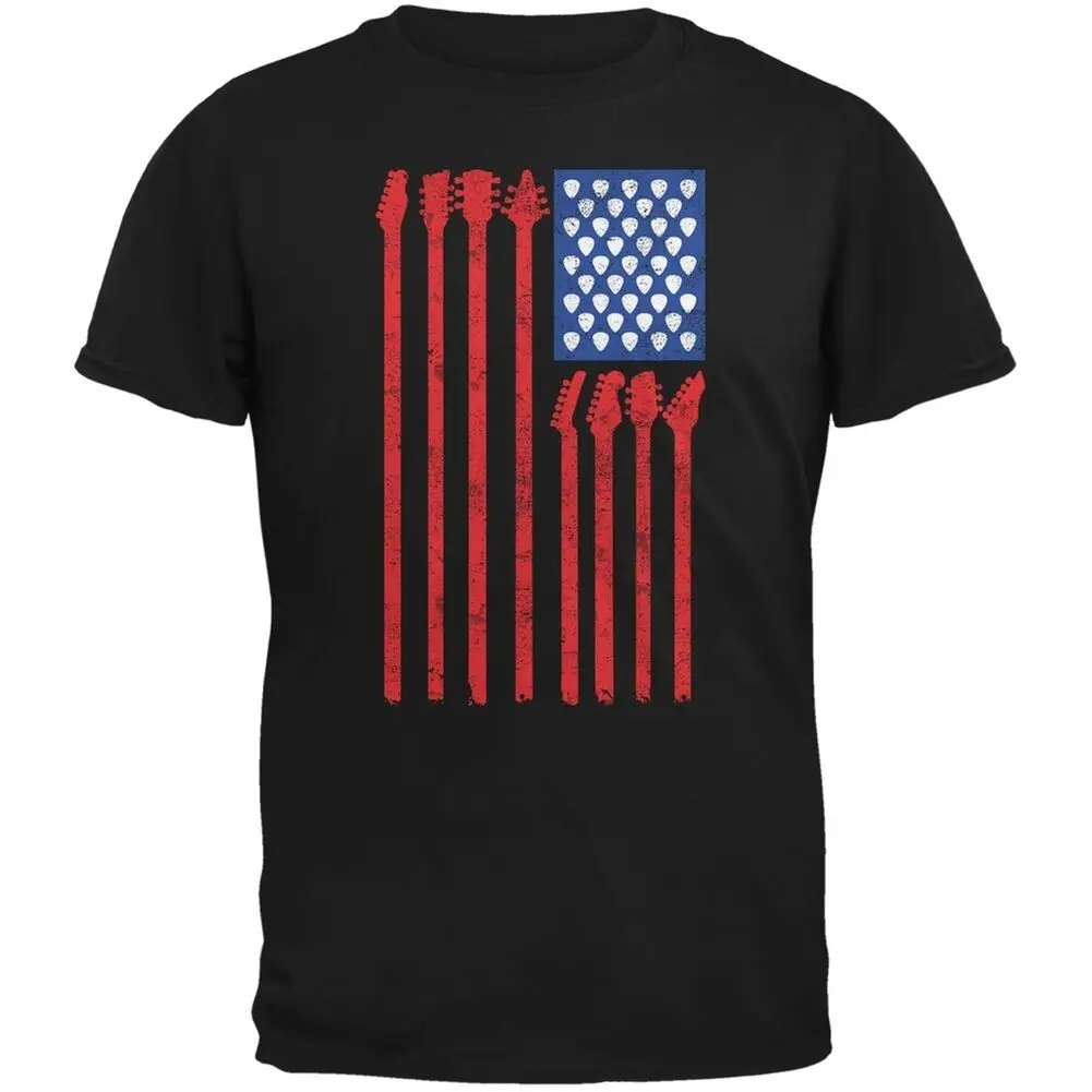 4th Of July Stars and Strings Guitar American Flag Black Adult T-Shirt | Мужская одежда