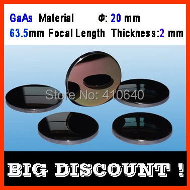 

GaAs material diameter 20 mm focalize length 63.5 mm thickness 2 mm CO2 laser focalize len for laser Machine 3 pieces per lot
