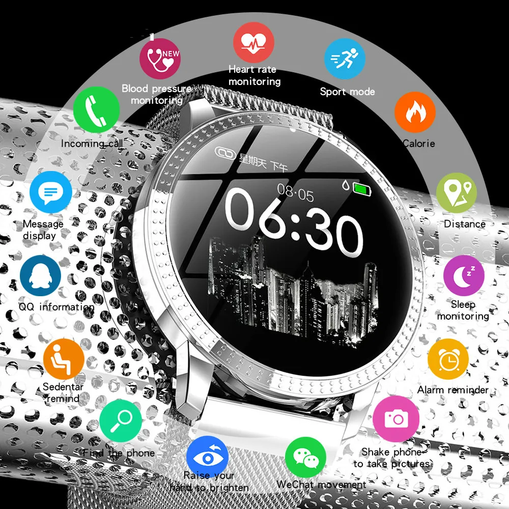 

Smart Watch Women Men Heart Rate Blood Pressure Monitor Fitness Tracker Sports Bluetooth Wrist Watches for iOS Android PK Q8