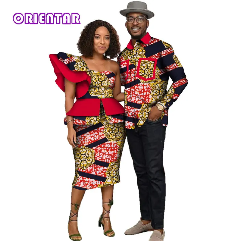 Африканская одежда для мужчин и женщин, Африканский принт, длинный рукав, мужская рубашка, женские топы на одно плечо, короткие юбки, одежда для пар, WYQ135