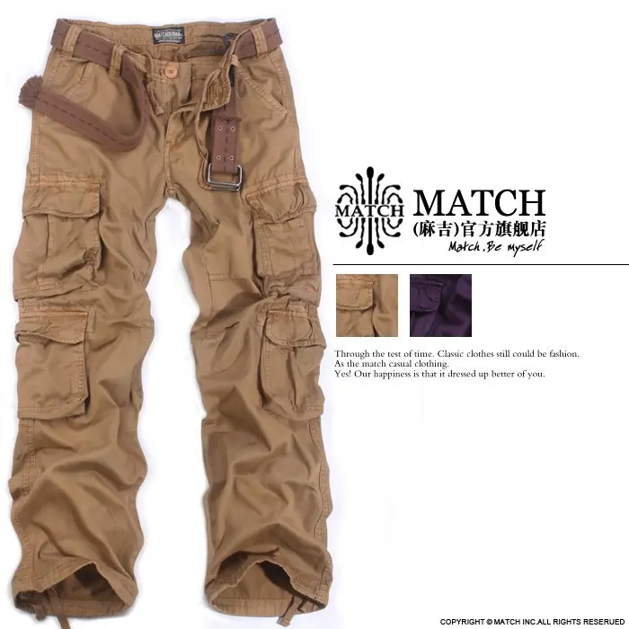 Wholesale matchstick men's cargo pants 8 multi pockets 100 cotton men