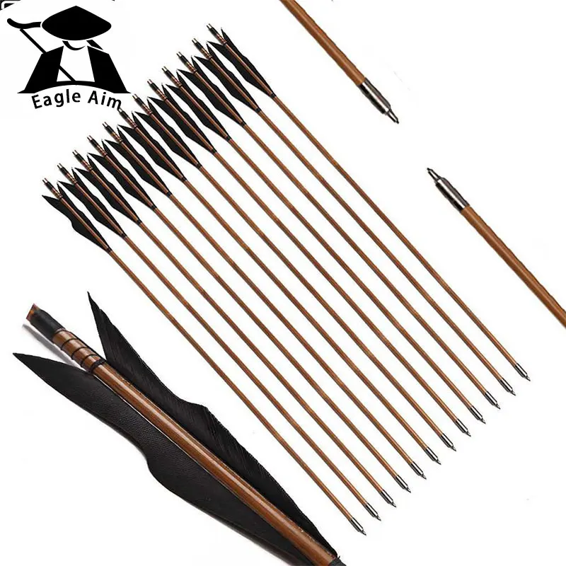

6pcs Hunting Crossbow Arrow Handmade traditional bow Wooden Arrow Archery Bolts Fit 25-50lbs Longbow Recurve Bow