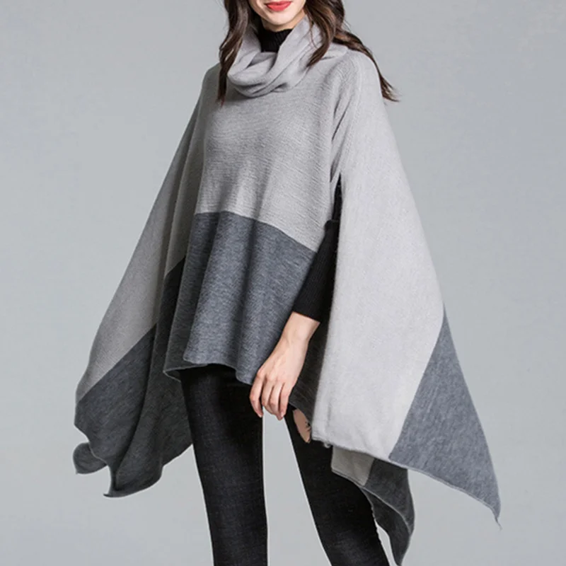 DSQUAENHD теплая зимняя водолазка плащ-пончо для элегантных Для женщин Лоскутная пуловер Асимметричная Вязание пальто накидки плюс Размеры