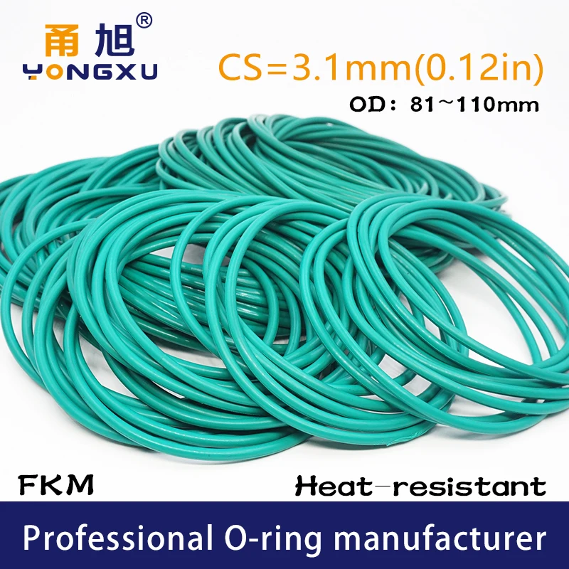 

Green FKM Rubber O-rings Seals 3.1mm Thickness 81/85/88/90/91/92/95/96/100/105/110mm OD O Rings Seal Gasket Ring sealing Washer