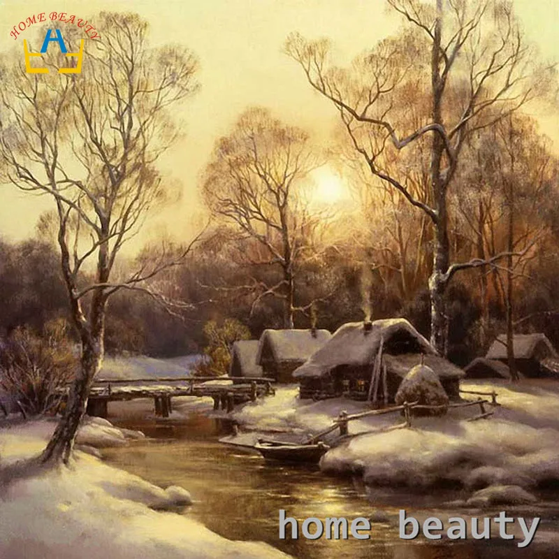 

Diy oil painting by numbers snow river cabin wall decor canvas picture for living room Modular coloring paint by number Y123