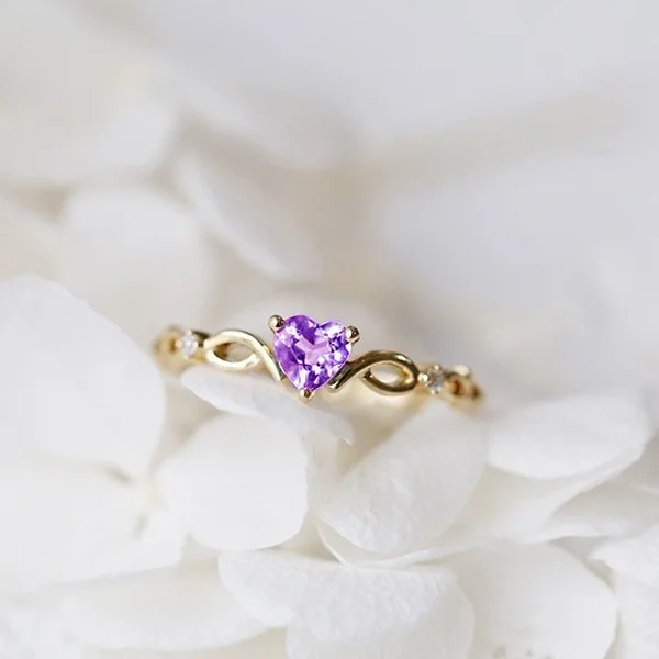 Модные, голубые, фиолетовые, циркониевые, серебряные, золотые, цветные, ажурные, в форме сердца, кольца для женщин,, свадебные, Обручальные, подарок - Цвет основного камня: R106gold-purple