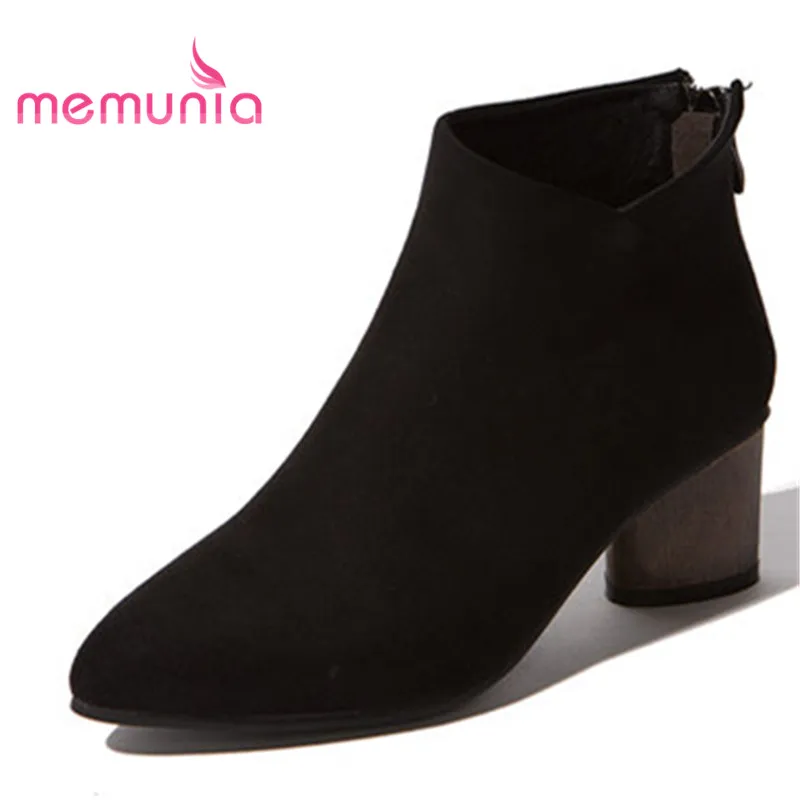 

MEMUNIA big size 33-44 women boots med heels pointed toe winter boots female new arrive 2018 fashion ankle boots
