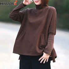 Осенняя водолазка футболка с длинным рукавом Женские повседневные однотонные женские футболки свободные плюс бархатные теплые Футболки Женские базовые Топы