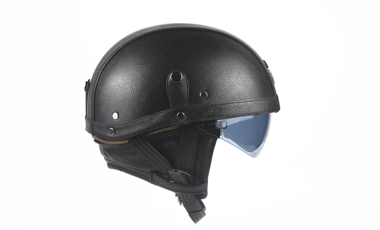 Брендовые черные взрослые кожаные шлемы для мотоцикла ретро Половина Круизный шлем принц мотоциклетный шлем DOT одобренный