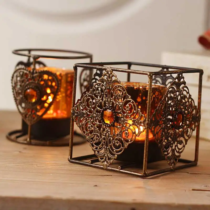 Antique Style Glass & Metal Vintage Tea Light Candle Holder Votive