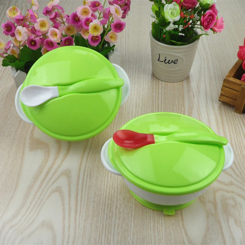 

1 Set Baby Tableware Bowl Spoon Set Baby Learning Dishes Bowl with Suction Cup Assist Slip-Resistant Wall Suction Feeding Set