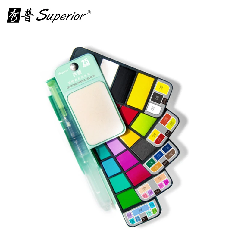 

Superior 18/25Color Solid Water Color Paint Set With Water Brush Portable Bright Color Watercolor Pigment for Artist Art Supplie